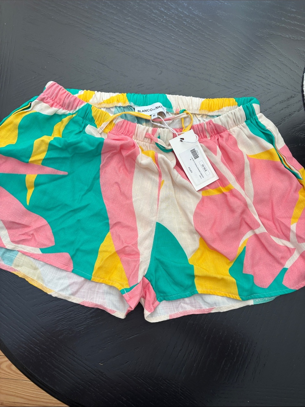 Blanco & Nat Pink, Teal & Yellow Tropical Print Elastic Waist Shorts